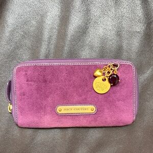 Juicy Couture Purple Suede Zip-Around Wallet with Gold Charm Accents